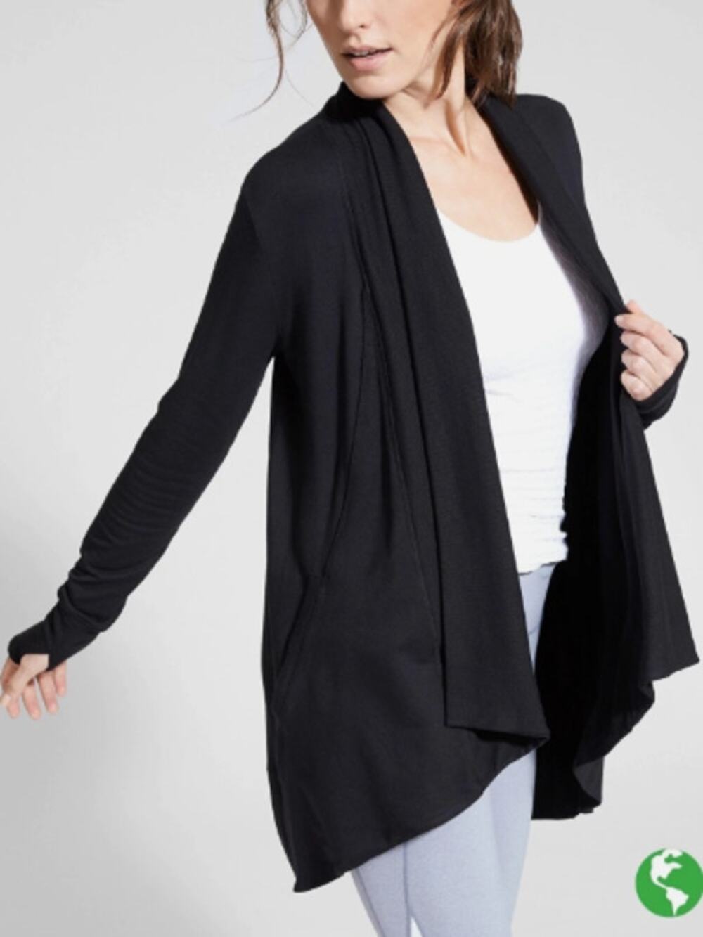 Athleta Pranayama Restore Wrap Cardigan Black XL Open Front Nirvana Fabric